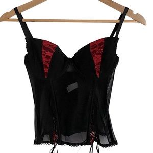 JOLIE BLACK AND RED BUSTIER‎ CORSET MESH AND LACE TOP SIZE MEDIUM